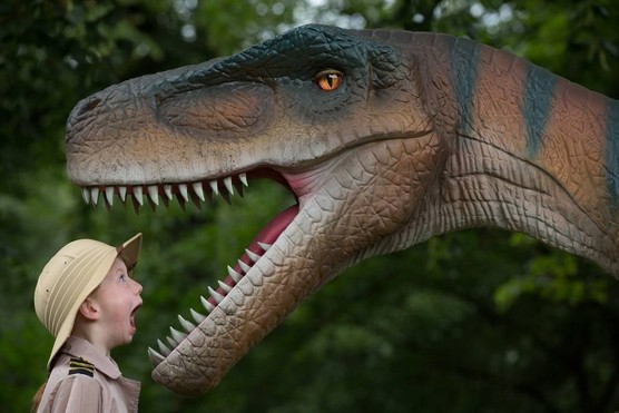 an animatronic dinosaur at the Lost Kingdom Dinosaur experience