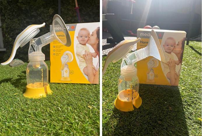 2 pictures of Medela Harmony Flex Manual Breast pump unboxed on grass 2 pictures of Medela Harmony Flex Manual Breast pump unboxed on grass