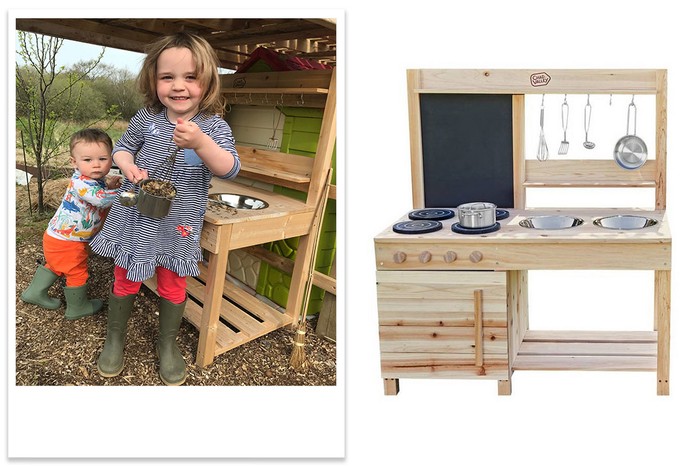 chad valley wooden mud kitchen with child tester Brooke