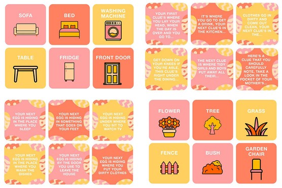 thumbnail versions of 4 sets of easter egg hunt clues