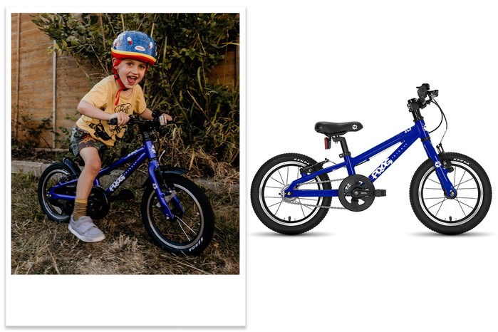 Frog Bikes Frog 40 First Pedal bike Hannah Hutchings Finley 1180 AGE 4 Frog 40 bike with child tester Finley