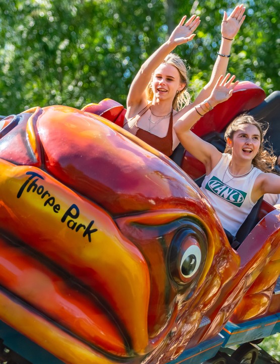 Two teenage girls enjoying Flying Fish at Thorpe Park