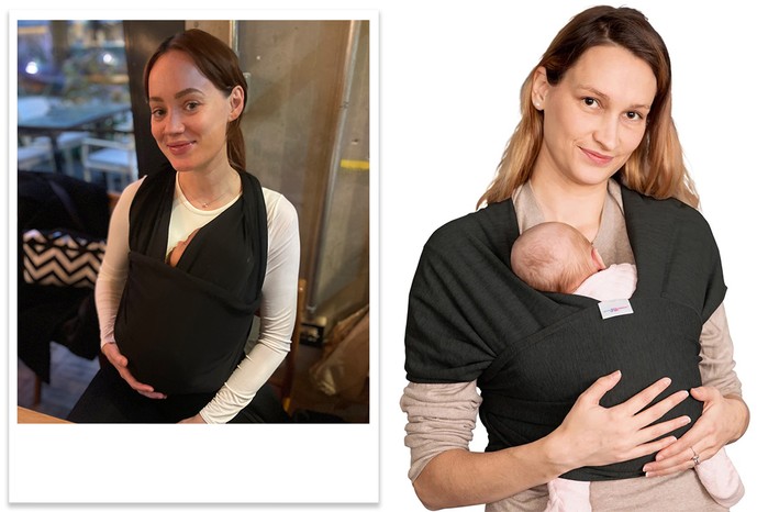 Juicy Bumbles Baby Sling tester picture and product lifestyle shot