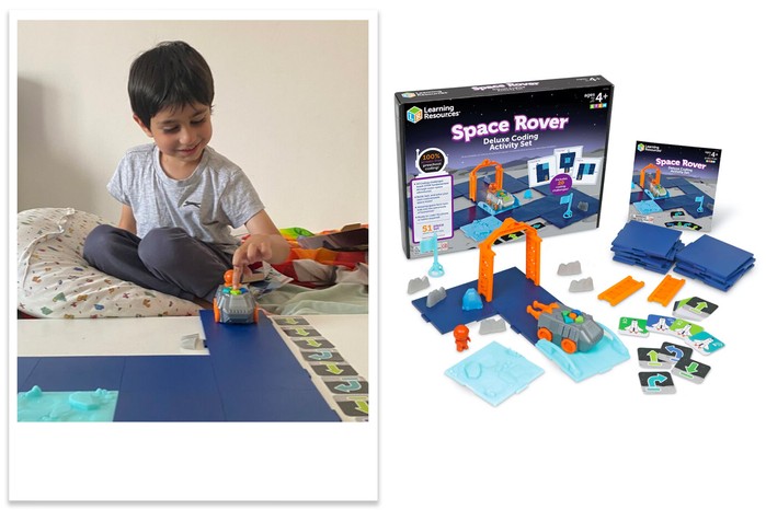 Learning Resources space rover being tested by a child