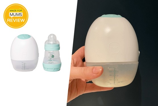 MAM Move Wearable Single Breast Pump review - tester image and product shot