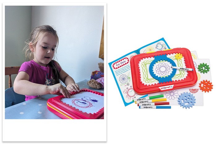 Spirograph Junior Design Playset being tested by child Spirograph Junior Design Playset being tested by child