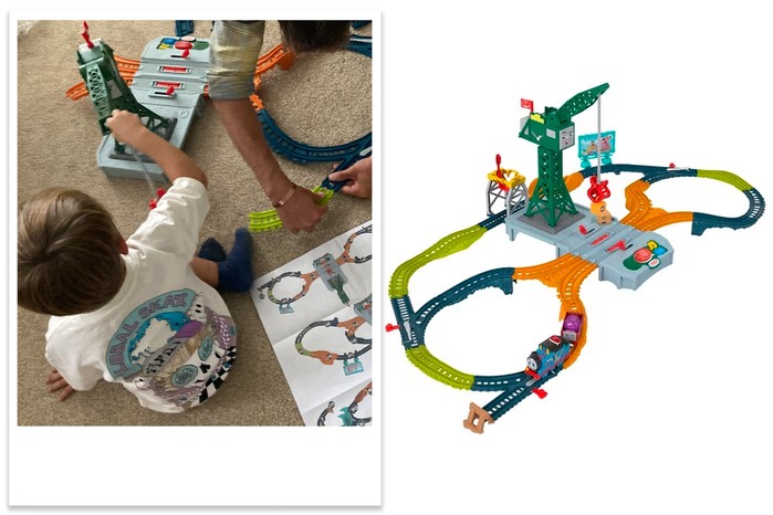 Thomas & Friends talking cranky delivery train set being tested by a child