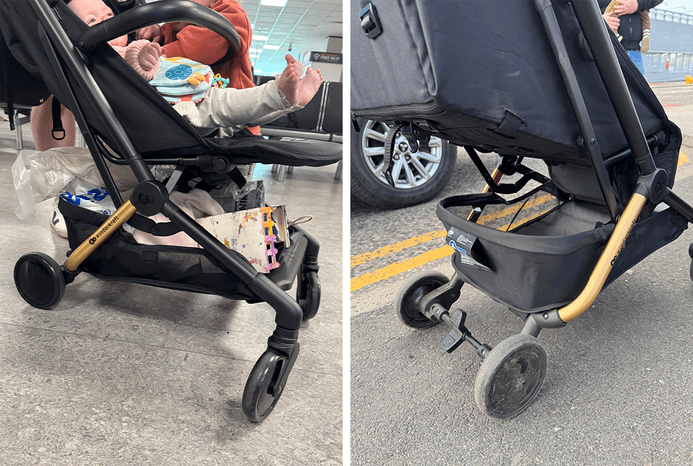 2 pictures of Kinderkraft PILOT 2 stroller basket close up 2 pictures of Kinderkraft PILOT 2 stroller basket close up