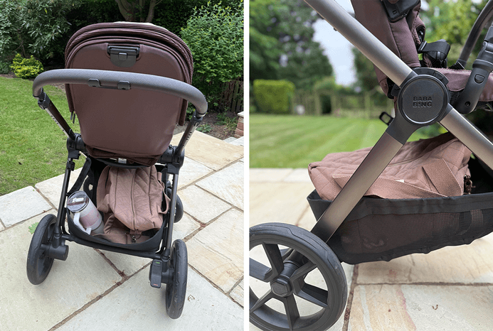 Back and side view of the Bababing Raffi 2.0 pushchair basket