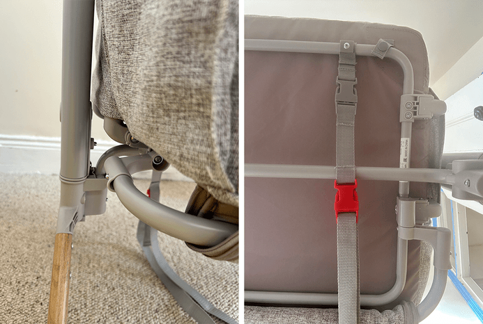 Close up of Chicco Armonia Next2Me bedside crib parts