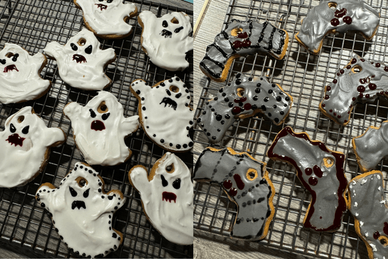 Halloween ghost and bat cookies