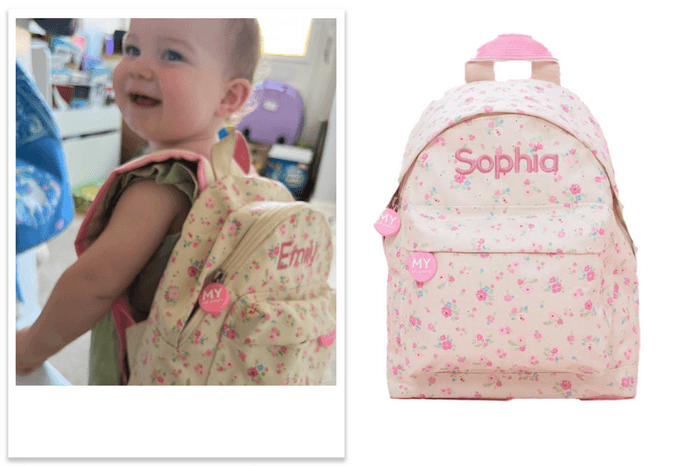 Personalised Ditsy Print Mini Backpack being tested