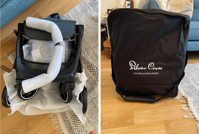 Silver Cross Clic 2 pushchair folded and in bag